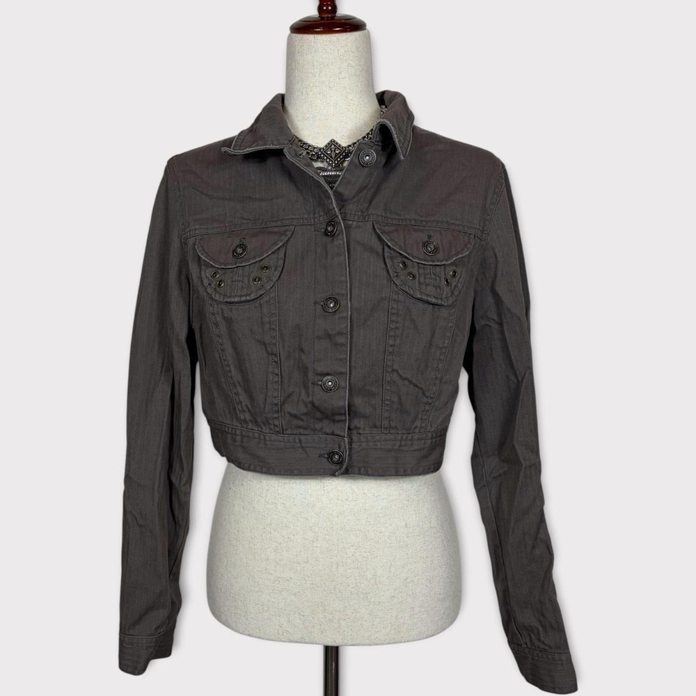 Y2K Star Jeans Brown Cropped Denim Jacket Large Boho Grunge Granola
